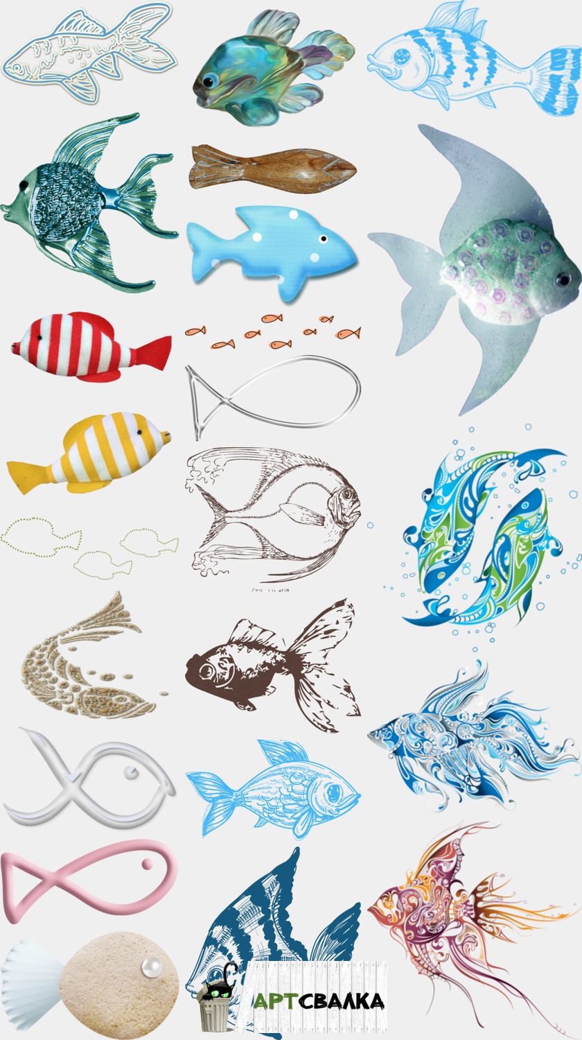 Рисованные рыбки на прозрачном фоне | Hand drawn fish on a transparent background